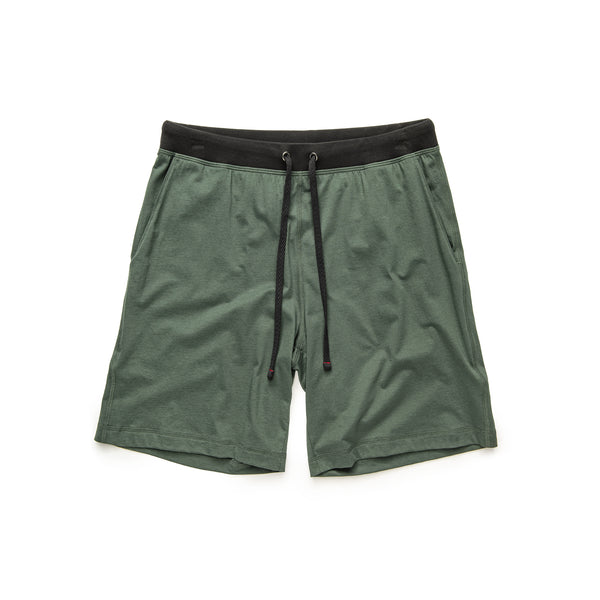 Men's short in deep forest green peruvian pima cotton with side seam pockets, elastic waistband