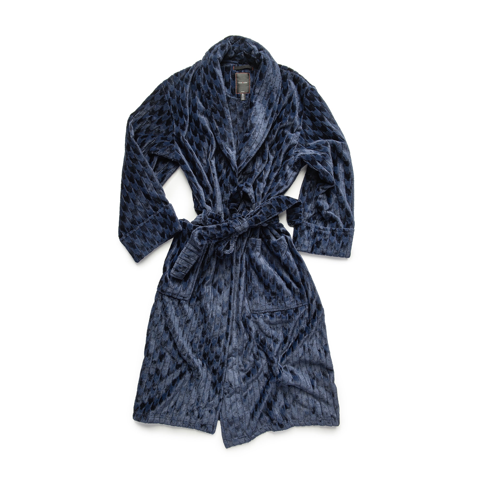 Plush Striped Houndstooth Robe in Navy